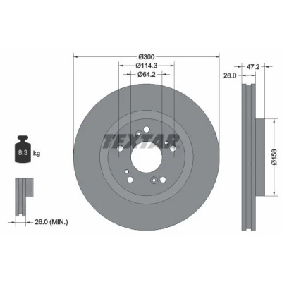 Imagem de TEXTAR PRO 92284603 Disco de travão 300 28 05/09 114,3 interior ventilado revestido sem pernos fixação da roda, cubo roda