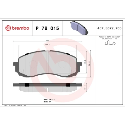 Imagem de BREMBO P 78 015 Jogo de pastilhas para travão disco com avisador sonoro desgaste sem acessórios SUBARU: Impreza III Hatchback, II Sedan