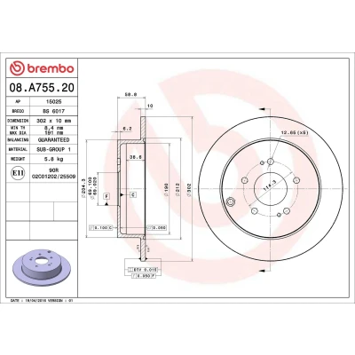 Imagem de BREMBO 08.A755.20 Disco de travão 302 10 5 cheio MITSUBISHI: Grandis