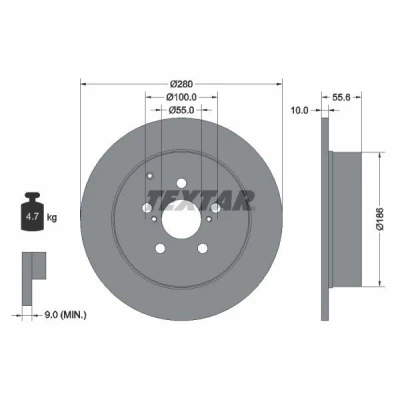 Imagem de TEXTAR PRO 92135703 Disco de travão 280 10 05/08 100 cheio revestido sem pernos fixação da roda, cubo roda TOYOTA: Avensis II Station Wagon
