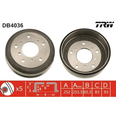 Imagem de TRW DB4036 Tambor de Travão 274mm