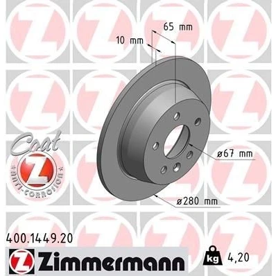 Imagem de ZIMMERMANN COAT Z 400.1449.20 Disco de travão 280 10 6/5 5 112 cheio revestido alto carbono MERCEDES BENZ: Vito Minibus, Van, Classe V