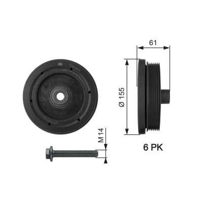 Imagem de GATES TVD1021A Polia da Cambota 155 com acessórios FleetRunner Micro V Stretch Fit FORD: S Max Mk1