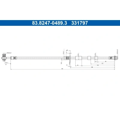 Imagem de ATE 83.8247 0489.3 Mangueira de Travão 487mm M10x1,5mm FORD: Kuga Mk3 2.5 FHEV 4x4, 1.5 EcoBlue, EcoBoost, FHEV, 2.0 TDCi, Hybrid Flex