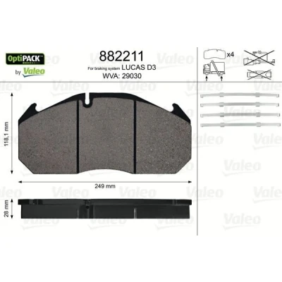 Imagem de VALEO 882211 jogo de pastilhas para travão disco OPTIPACK excl. contacto aviso desgaste sem parafusos segurança