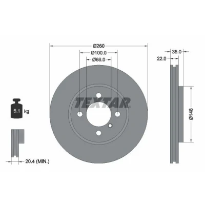 Imagem de TEXTAR PRO 92026503 Disco de travão 260 22 04/05 100 interior ventilado revestido sem pernos fixação da roda, cubo roda BMW: 3 Sedan