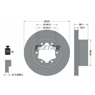 Imagem de TEXTAR 92305803 Disco de travão 325 30 06/06 145 interior ventilado revestido sem pernos fixação da roda, cubo roda VOLKSWAGEN: Crafter Van