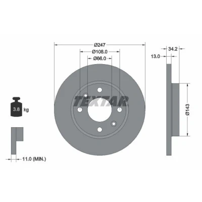 Imagem de TEXTAR PRO 92092803 Disco de travão 247 13 04/06 108 cheio revestido sem pernos fixação da roda, cubo roda PEUGEOT: 206 Hatchback, Van