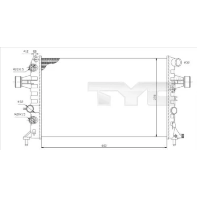 Imagem de TYC 725 0006 Radiador, arrefecimento do motor para veículos com ar condicionado 598mm 378mm 30mm Aletas de refrigeração unidas mecanicamente