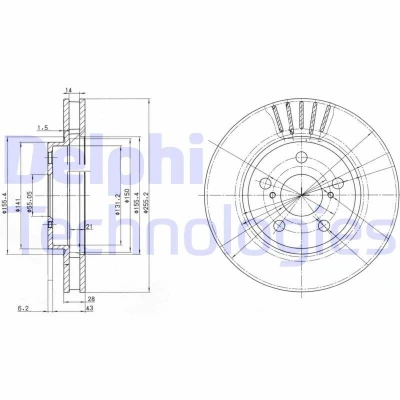Imagem de DELPHI BG3187 Disco de travão 255 28 5 ventilado oleado não tratado sem o rolamento da roda, anel sensor do ABS TOYOTA: Carina E Hatchback