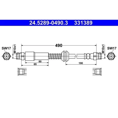 Imagem de ATE 24.5289 0490.3 Mangueira de Travão 490 VOLKSWAGEN: Caddy 3