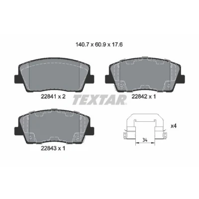 Imagem de TEXTAR 2284101 Jogo de pastilhas para travão disco com avisador sonoro desgaste acessórios KIA: Stinger Hatchback