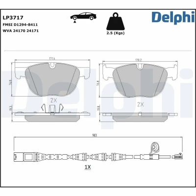 Imagem de Jogo de pastilhas para travão disco DELPHI LP3717
