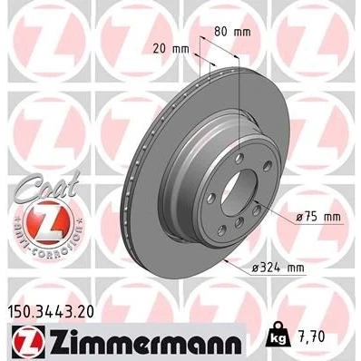 Imagem de ZIMMERMANN COAT Z 150.3443.20 Disco de travão 324 20 6/5 5 120 interior ventilado revestido alto carbono BMW: X5
