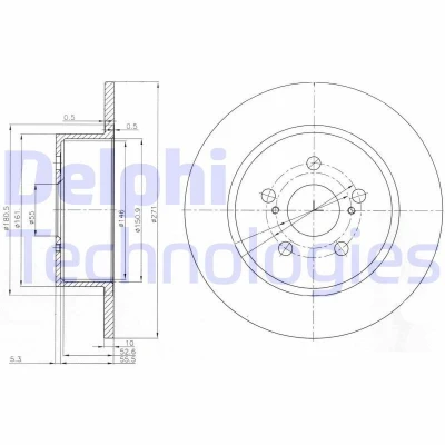 Imagem de DELPHI BG3922 Disco de travão 271 10 5 cheio oleado não tratado sem o rolamento da roda, anel sensor do ABS TOYOTA: Avensis I Sedan