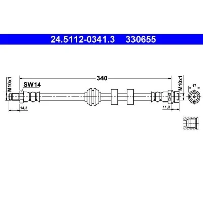 Imagem de ATE 24.5112 0341.3 Mangueira de Travão 340 M10x1 FORD: Focus Mk1 Carrinha