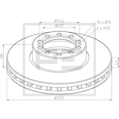 Imagem de PETERS ENNEPETAL 106.204 00A Disco de travão à frente 375 45 10 144 interior ventilado