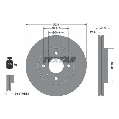 Imagem de TEXTAR PRO 92148703 Disco de travão 276 26 04/06 114,3 interior ventilado revestido sem pernos fixação da roda, cubo roda