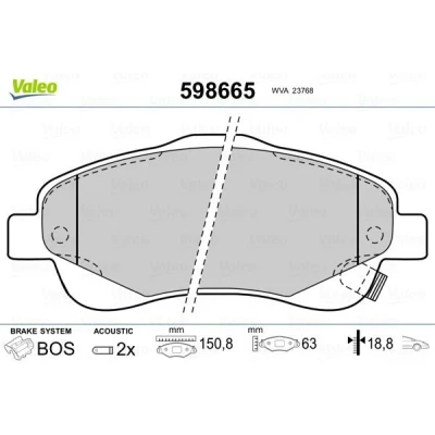 Imagem de VALEO 598665 Jogo de pastilhas para travão disco Eixo dianteiro incl. contacto aviso desgaste com chapa anti ruído
