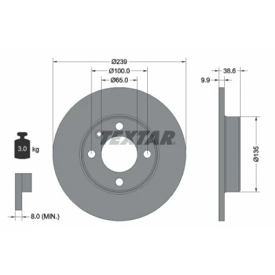 Imagem de TEXTAR PRO 92009303 Disco de travão 239 9,9 04/05 100 cheio revestido sem pernos fixação da roda, cubo roda SEAT: Ibiza 2, Córdoba I Sedan