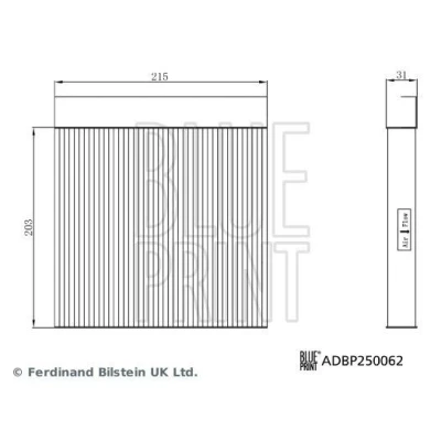 Imagem de BLUE PRINT ADBP250062 Filtro, ar do habitáculo Filtro de pólen 215mm 203mm 31mm