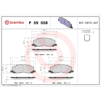 Imagem de BREMBO P 59 058 Jogo de pastilhas para travão disco com avisador sonoro desgaste chapa anti ruído acessórios