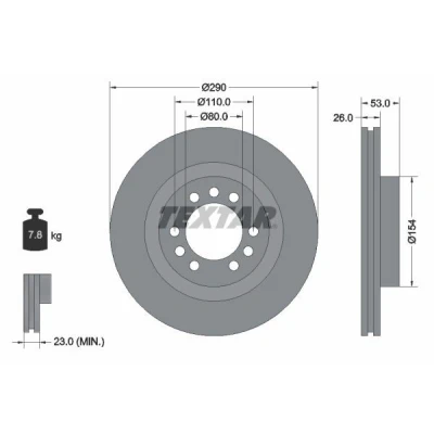 Imagem de TEXTAR 93127200 Disco de travão 290 26 06/09 110 interior ventilado sem o rolamento da roda, pernos fixação cubo roda