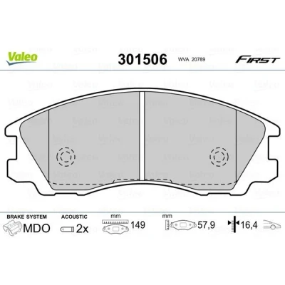 Imagem de VALEO 301506 Jogo de pastilhas para travão disco FIRST Eixo dianteiro incl. contacto aviso desgaste com chapa anti ruído