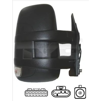 Imagem de espelho retrovisor Tyc 315 0015 à direita para regulação eléctrica dos espelhos, convexo, aquecível, Braço do curto, com antena