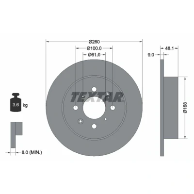 Imagem de TEXTAR PRO 92125403 Disco de travão 260 9 04/08 100 cheio revestido sem pernos fixação da roda, cubo roda HONDA: CIVIC 7 Hatchback