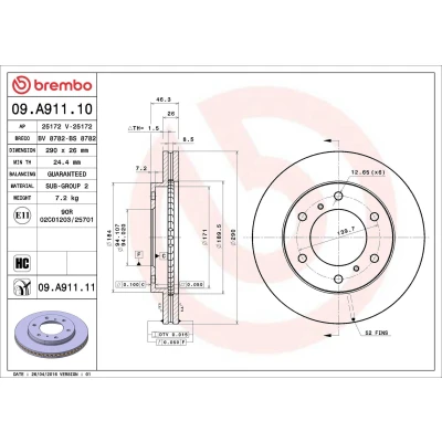 Imagem de BREMBO COATED DISC LINE 09.A911.11 Disco de travão 290 26 6 interior ventilado revestido alto carbono MITSUBISHI: PAJERO 4