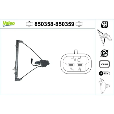Imagem de Valeo Elevador de vidro à frente, lado esquerdo elétrico com motor sem função conforto 850358 RENAULT: CLIO 2, 2 Kasten