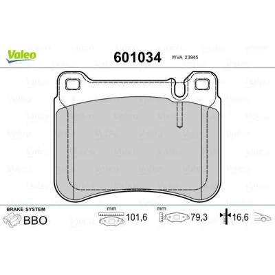 Imagem de VALEO 601034 Jogo de pastilhas para travão disco Eixo dianteiro excl. contacto aviso desgaste com chapa anti ruído