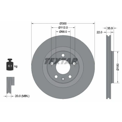 Imagem de TEXTAR PRO 92137103 Disco de travão 300 22 05/06 112 ventilado fora revestido sem pernos fixação da roda, cubo roda AUDI: A4 B6 Avant