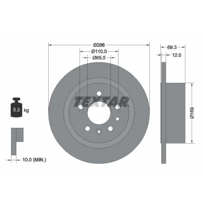 Imagem de TEXTAR PRO 92067003 Disco de travão 286 12 05/07 110 cheio revestido sem pernos fixação da roda, cubo roda OPEL: Omega B Caravan