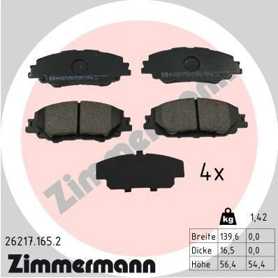 Imagem de ZIMMERMANN 26217.165.2 Jogo de pastilhas para travão disco TOYOTA: Corolla XII Hatchback, Sedan