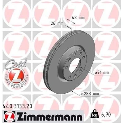 Imagem de ZIMMERMANN COAT Z 440.3133.20 Disco de travão 283 26 8/5 5 108 interior ventilado revestido PEUGEOT: 308 SW 2, II Hatchback