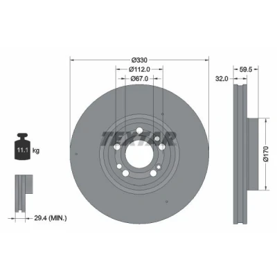Imagem de TEXTAR 92307105 Disco de travão 330 32 05/08 112 interior ventilado revestido alto carbono sem pernos fixação da roda, cubo roda