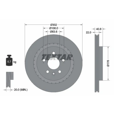 Imagem de TEXTAR PRO+ 92168305 Disco de travão 302 22 05/06 108 ventilado fora revestido alto carbono sem pernos fixação da roda, cubo roda