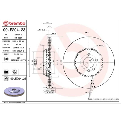 Imagem de BREMBO disco de travão LAND ROVER: Range Rover Sport, 4 38mm 5 interior ventilado, duas peças revestido alto carbono