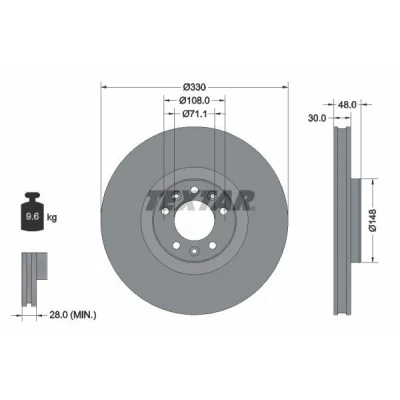 Imagem de TEXTAR PRO 92283403 Disco de travão 330 30 05/08 108 interior ventilado revestido sem pernos fixação da roda, cubo roda PEUGEOT: 308 SW 2