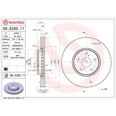 Imagem de BREMBO 09.E230.11 Disco de travão 319 28 5 interior ventilado revestido alto carbono LEXUS: RX II