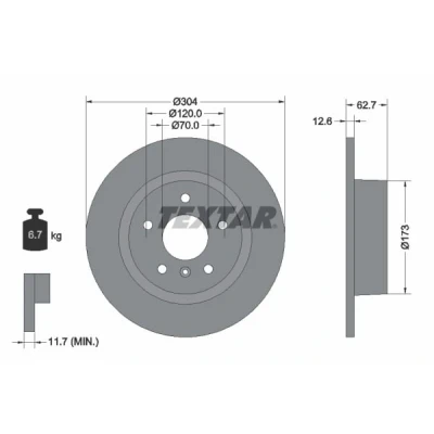 Imagem de TEXTAR PRO 92095203 Disco de travão 304 12,6 05/06 120 cheio revestido sem pernos fixação da roda, cubo roda LAND ROVER: Range Rover 2