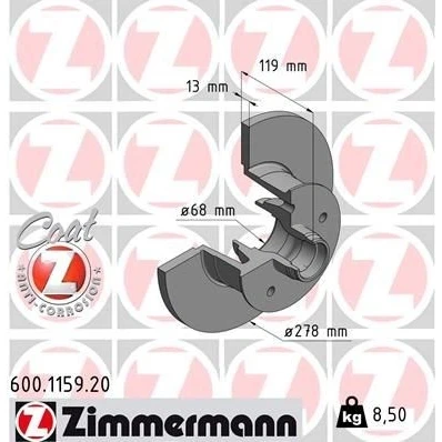 Imagem de ZIMMERMANN COAT Z 600.1159.20 Disco de travão 278 13 6/5 5 112 cheio revestido sem o rolamento da roda, anel sensor do ABS