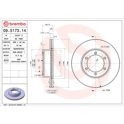Imagem de BREMBO 09.5173.14 Disco de travão 289 20 6 interior ventilado TOYOTA: HILUX 5 Pick up, up