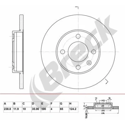 Imagem de BRECK BR 011 SA100 Disco de travão 238,8 11,9 4 cheio revestido sem chumaceira VOLKSWAGEN: GOLF 3, 2, Vento, SEAT: Ibiza Córdoba I Vario