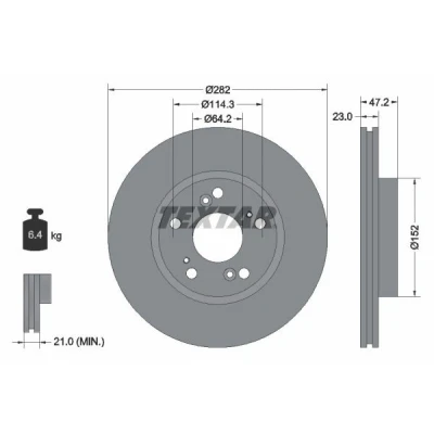 Imagem de TEXTAR PRO 92144403 Disco de travão 282 23 05/09 114,3 interior ventilado revestido sem pernos fixação da roda, cubo roda