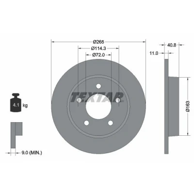 Imagem de TEXTAR 92130500 Disco de travão 265 11 05/05 114,3 cheio sem pernos fixação da roda, cubo roda MAZDA: 3 Hatchback, Sedan