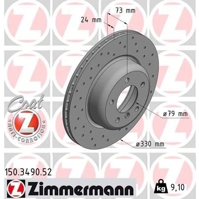 Imagem de ZIMMERMANN SPORT COAT Z 150.3490.52 Disco de travão 330 24 6/5 5 120 interior ventilado, perfurado revestido alto carbono