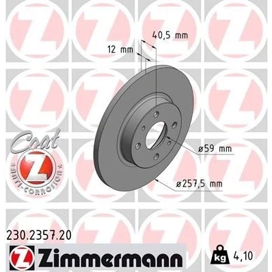 Imagem de ZIMMERMANN COAT Z 230.2357.20 Disco de travão 257 12 6/4 4 98 cheio revestido FIAT: Punto II Hatchback, I BRAVO 1